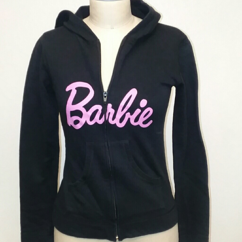Black Real Barbie Long Sleeve Zip-Up Hoodie Sz M